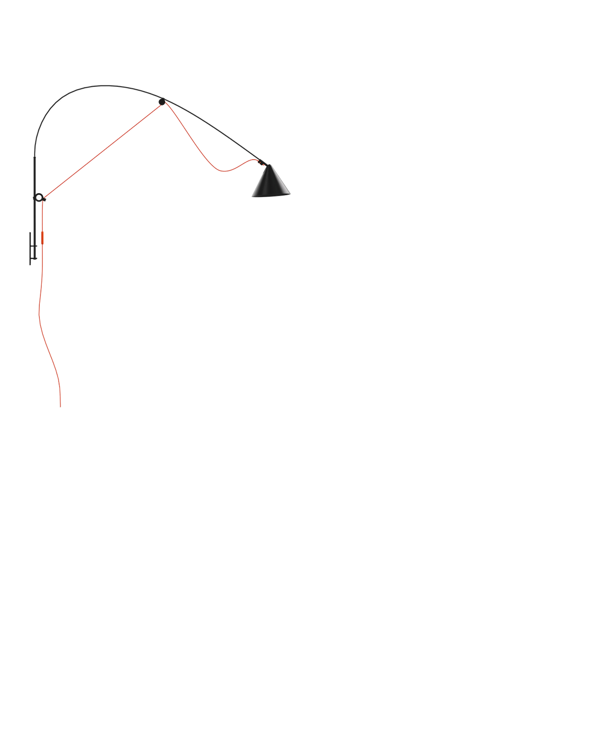 AYNO Wall Lamp L Black / Neon Orange cable - scaled / 0.55px=1mm