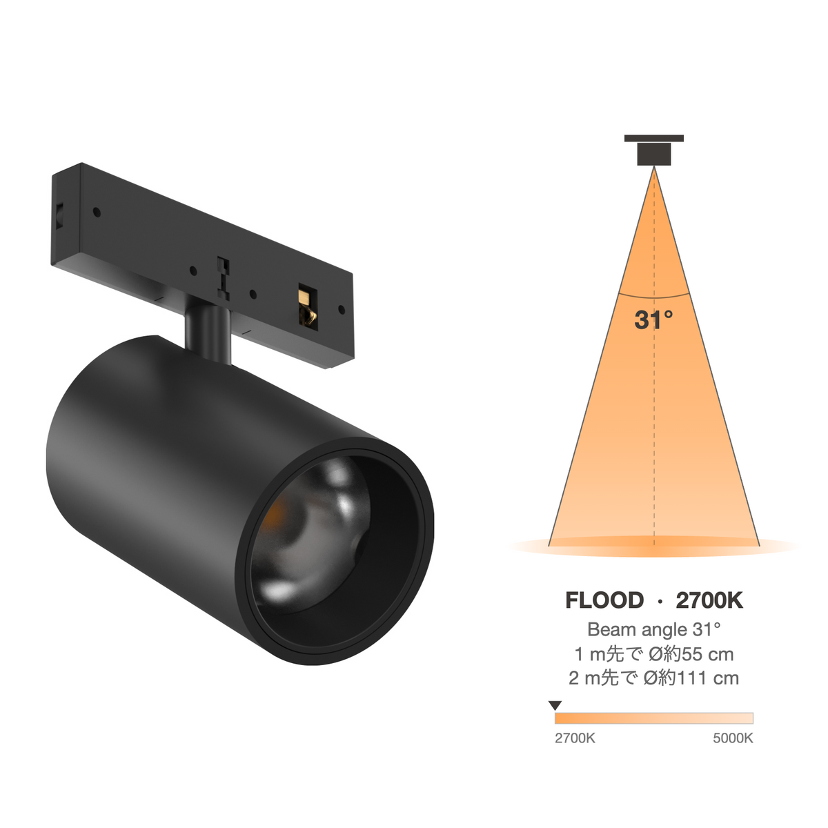 The Micro Running Magnet Micro Spot Black Flood 31° 2700K