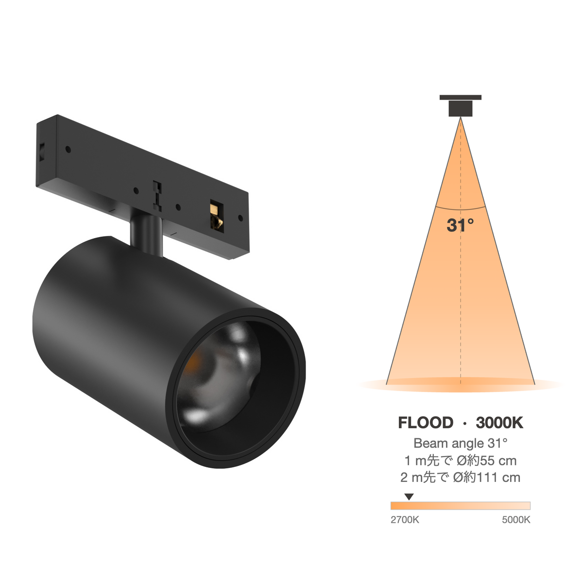 The Micro Running Magnet Micro Spot Black Flood 31° 3000K
