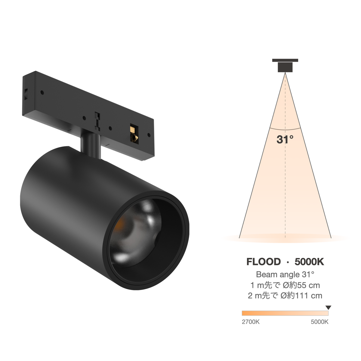 The Micro Running Magnet Micro Spot Black Flood 31° 5000K