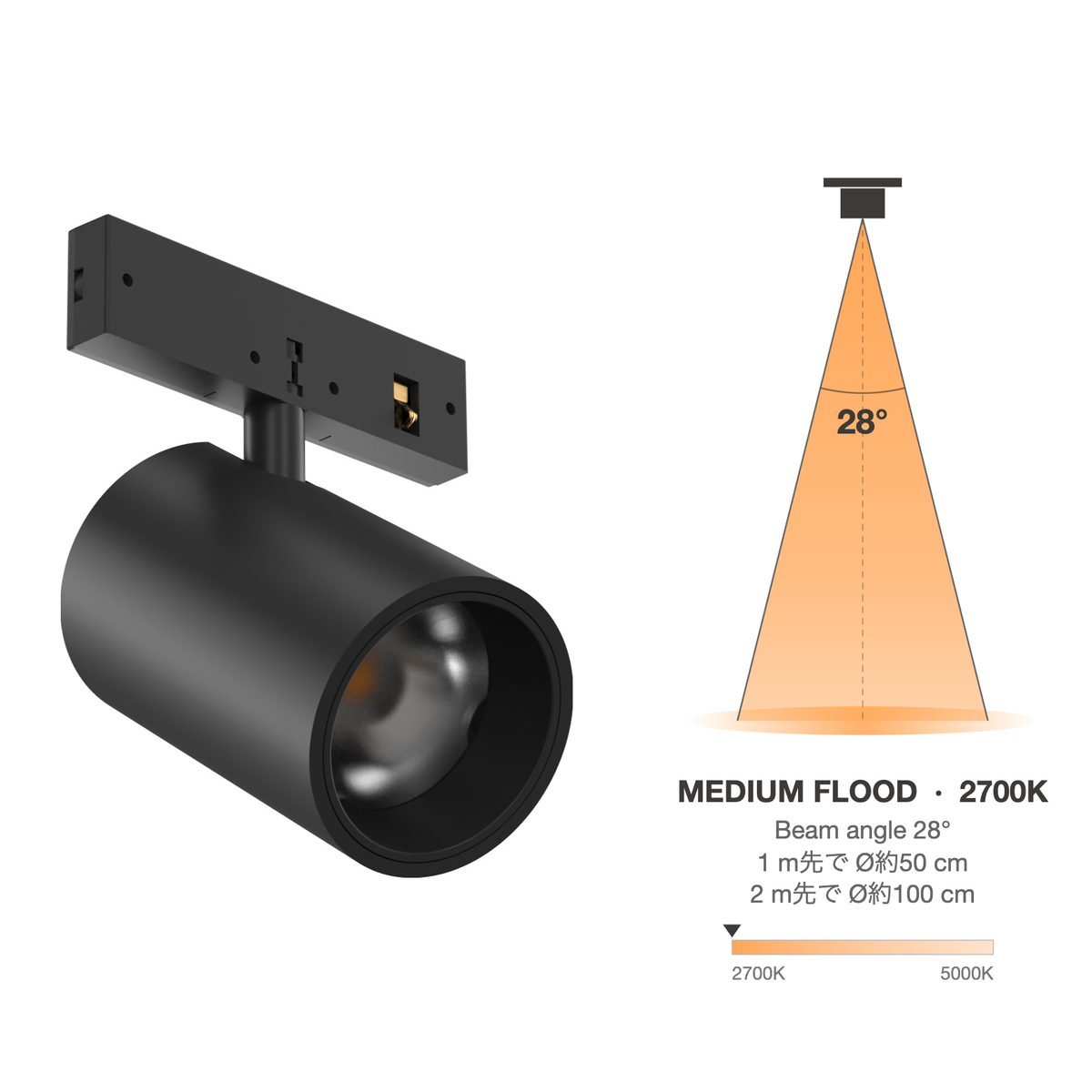 The Micro Running Magnet Micro Spot Black Medium Flood 28° 2700K