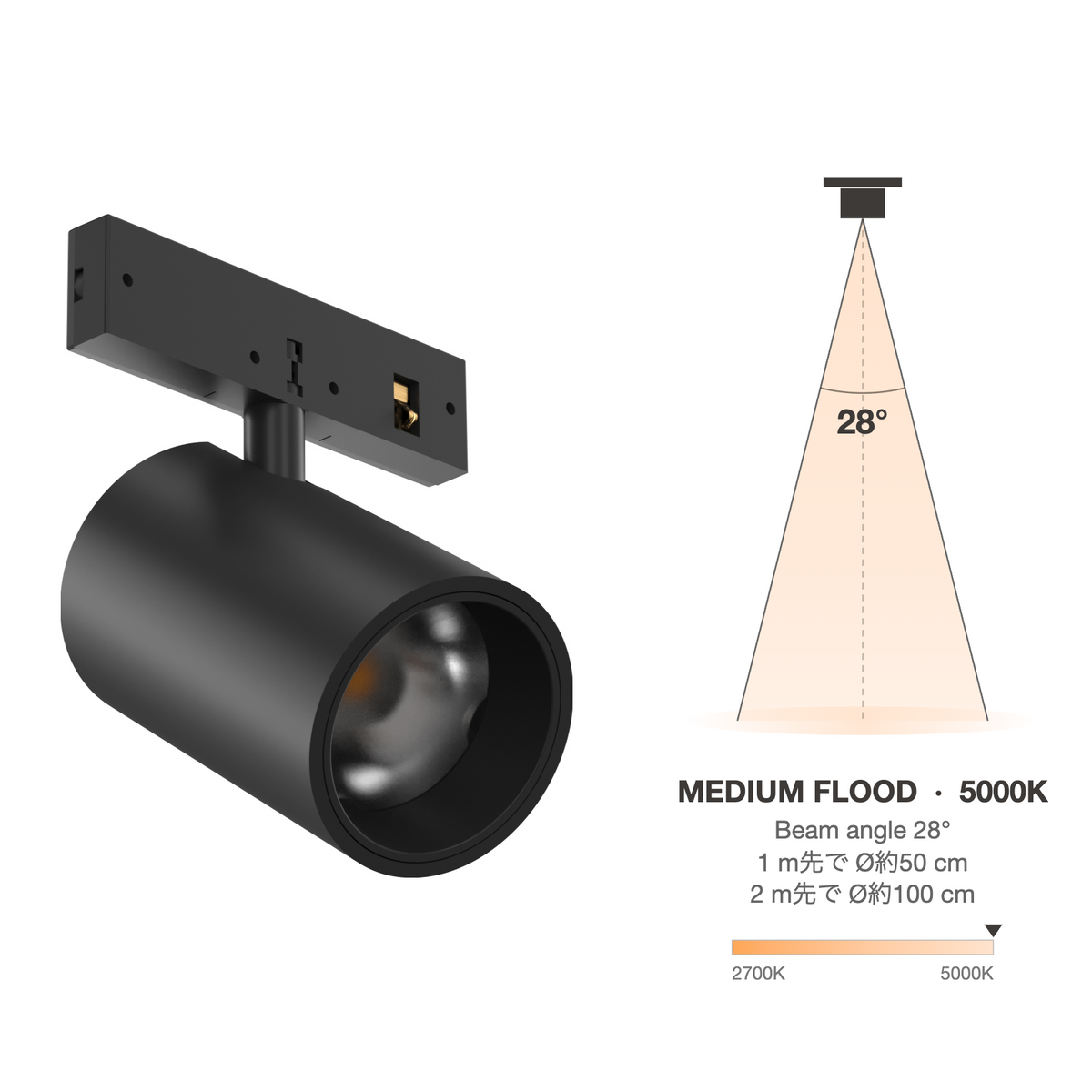 The Micro Running Magnet Micro Spot Black Medium Flood 28° 5000K