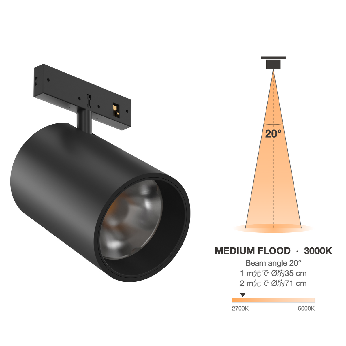 The Micro Running Magnet Spot Black Medium Flood 20° 3000K