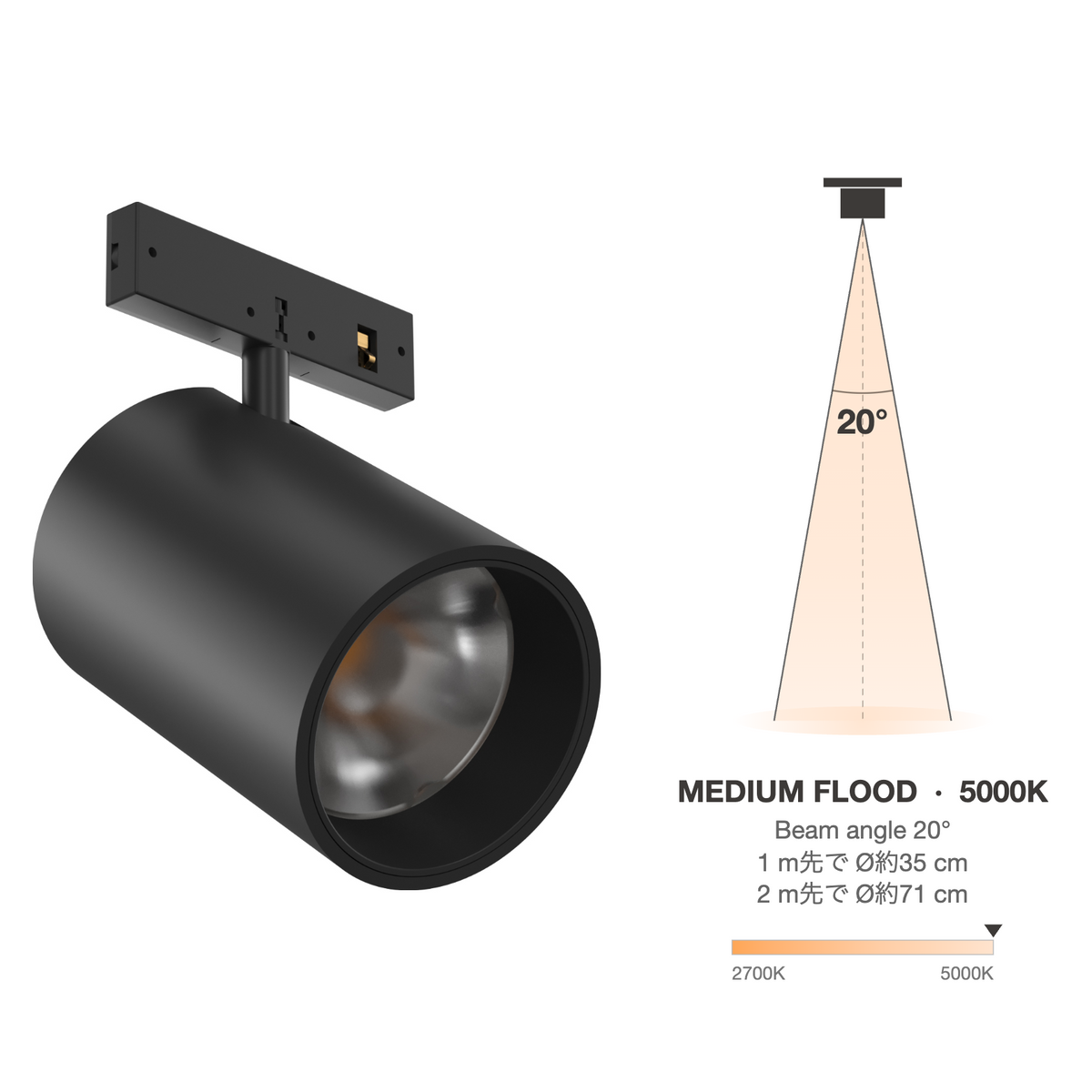 The Micro Running Magnet Spot Black Medium Flood 20° 5000K